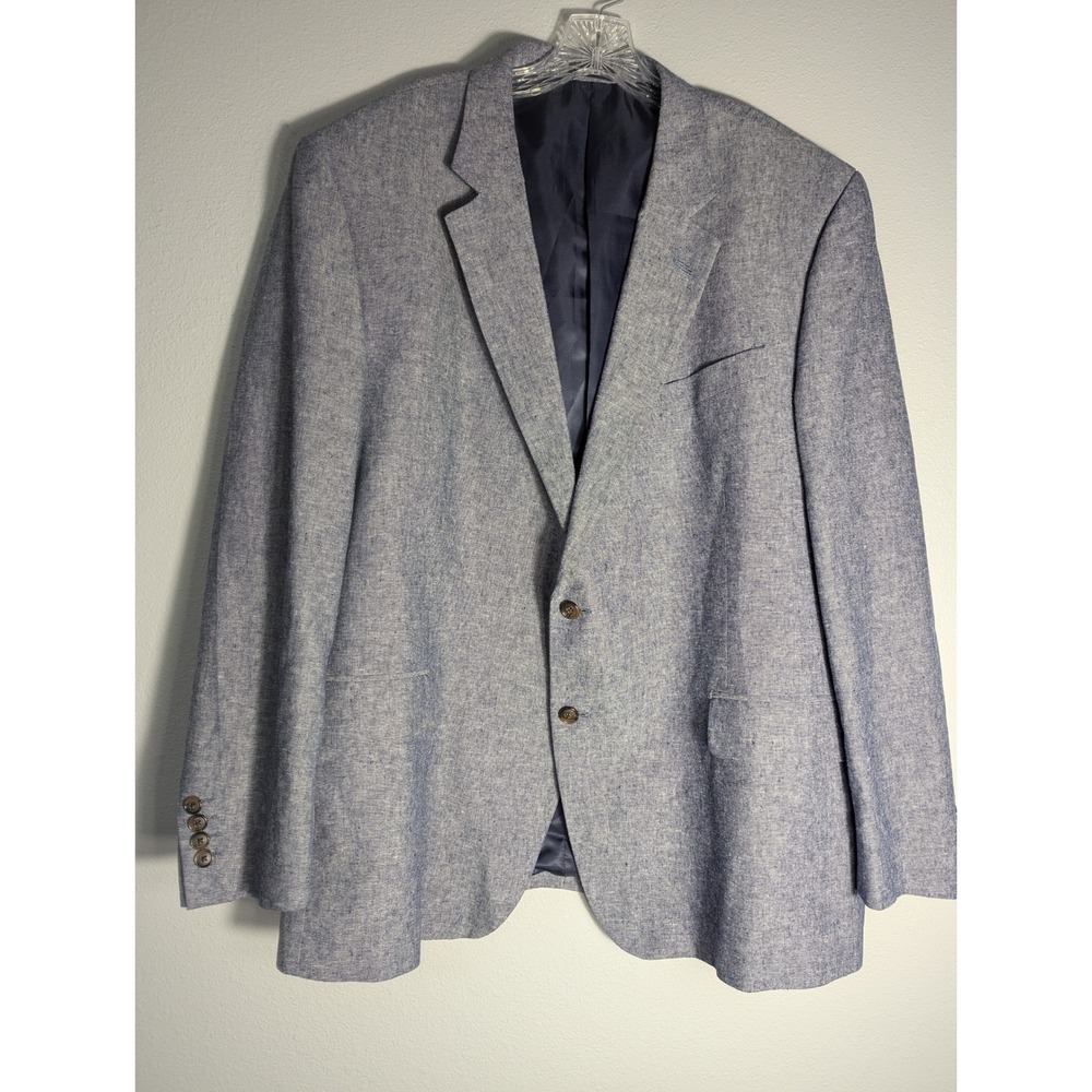 Stafford Signature Mens 50 R Classic Fit Sport Coat Blue Linen Cotton Blazer 411